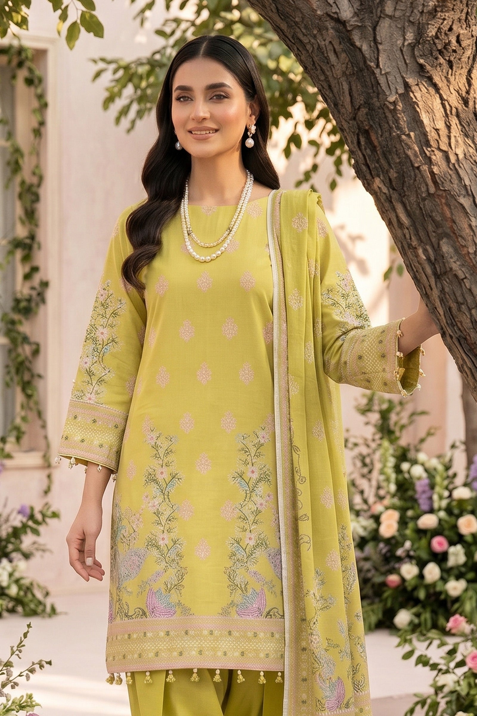 Mustard 3 Piece Unstitched Premium Printed Lawn