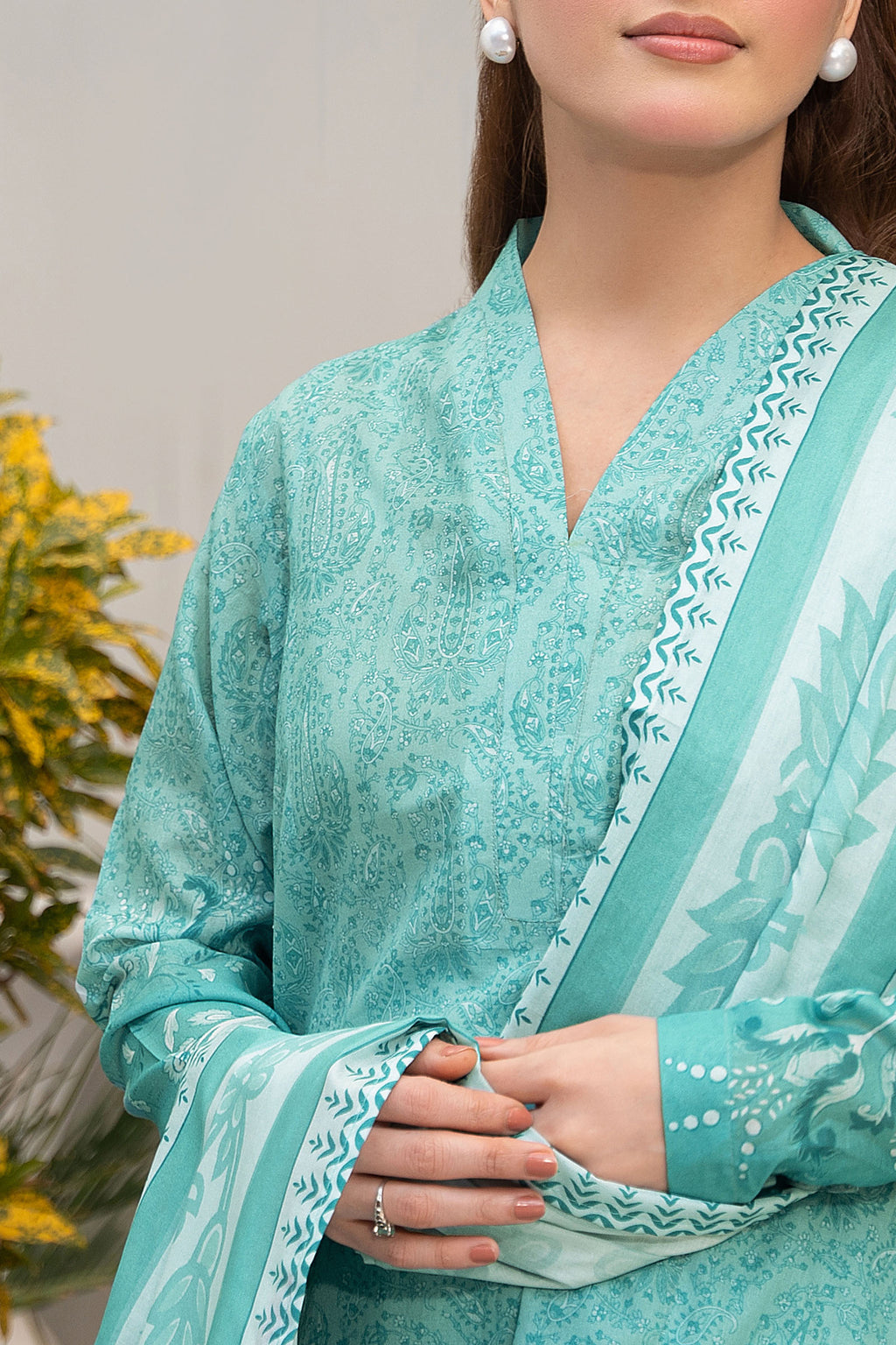 Light Sea Green 3 Piece Unstitched Premium Printed Lawn