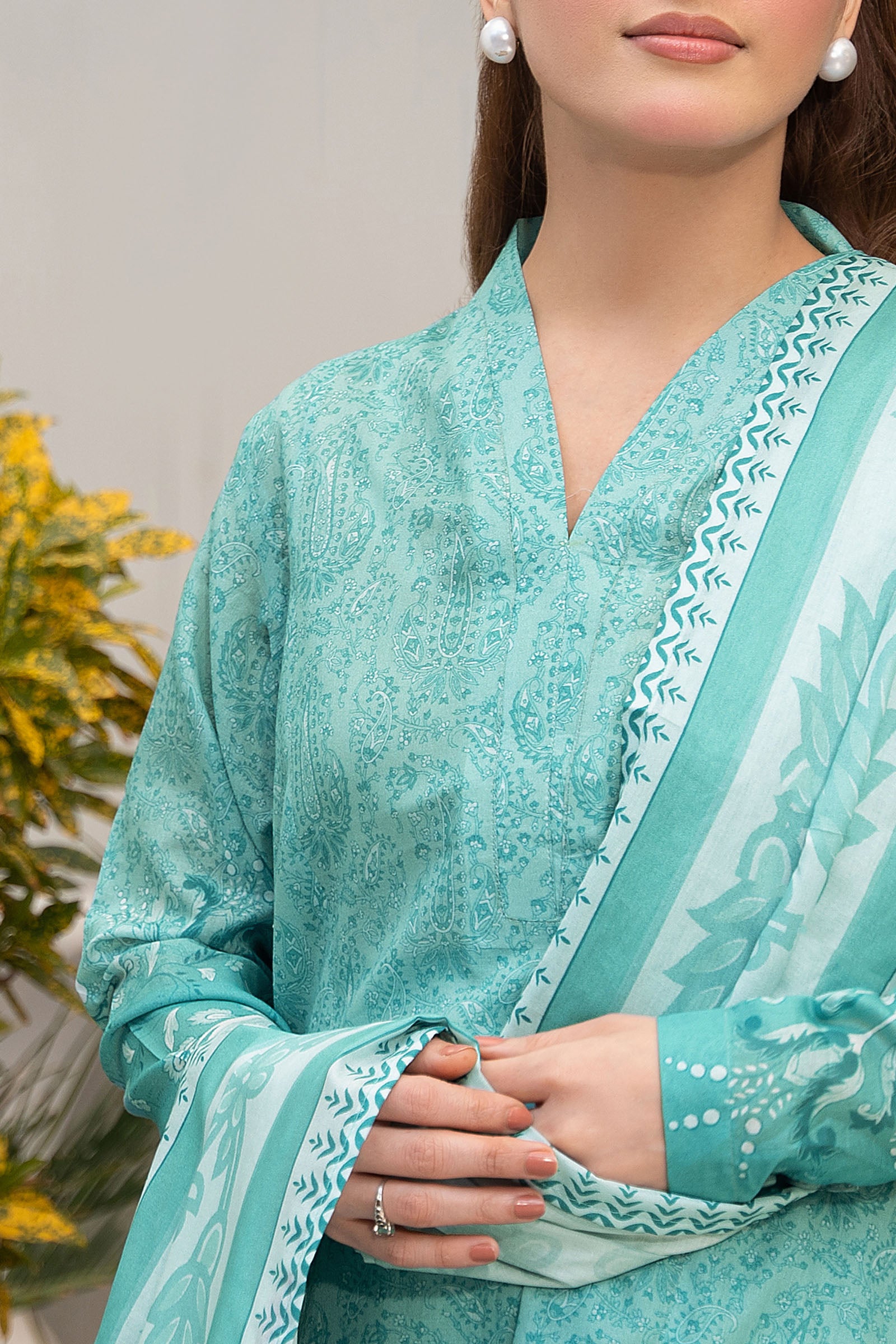 Light Sea Green 3 Piece Unstitched Premium Printed Lawn