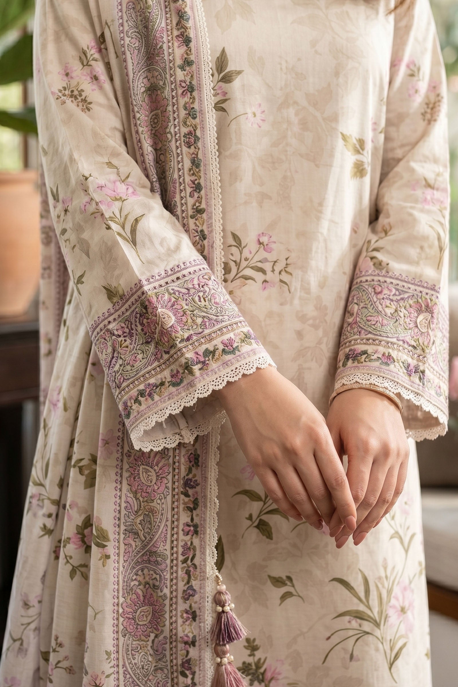 Light Beige 3 Piece Unstitched Premium Printed Lawn
