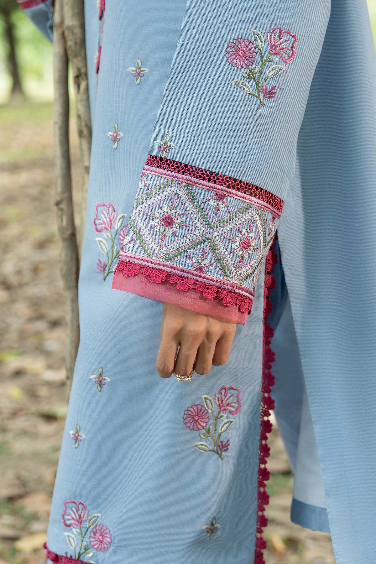 Grayish Blue 2 Piece Unstitched Dyed Embroidered Lawn