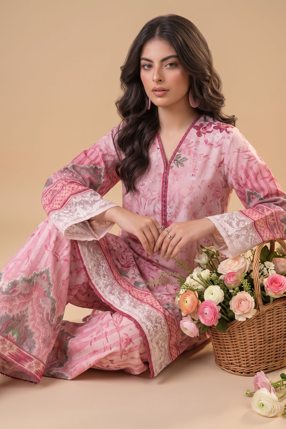 Pink 2 Piece Unstitched Dyed Embroidered Lawn