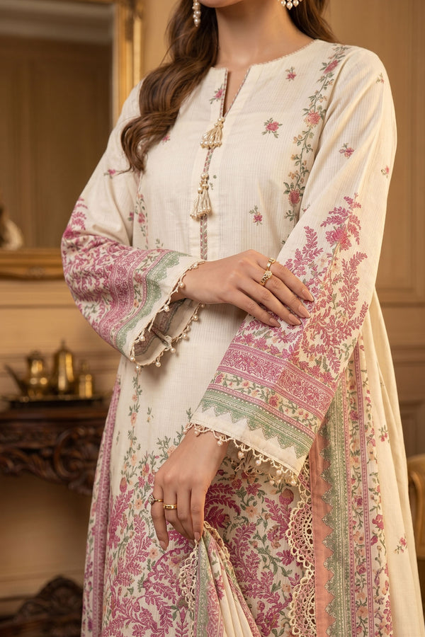 Beige 3 Piece Unstitched Premium Printed Lawn