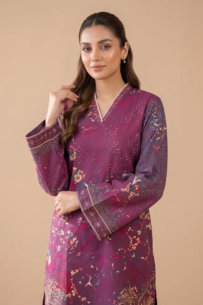 2 Piece Unstitched Printed Khaddar - Pastel Purple