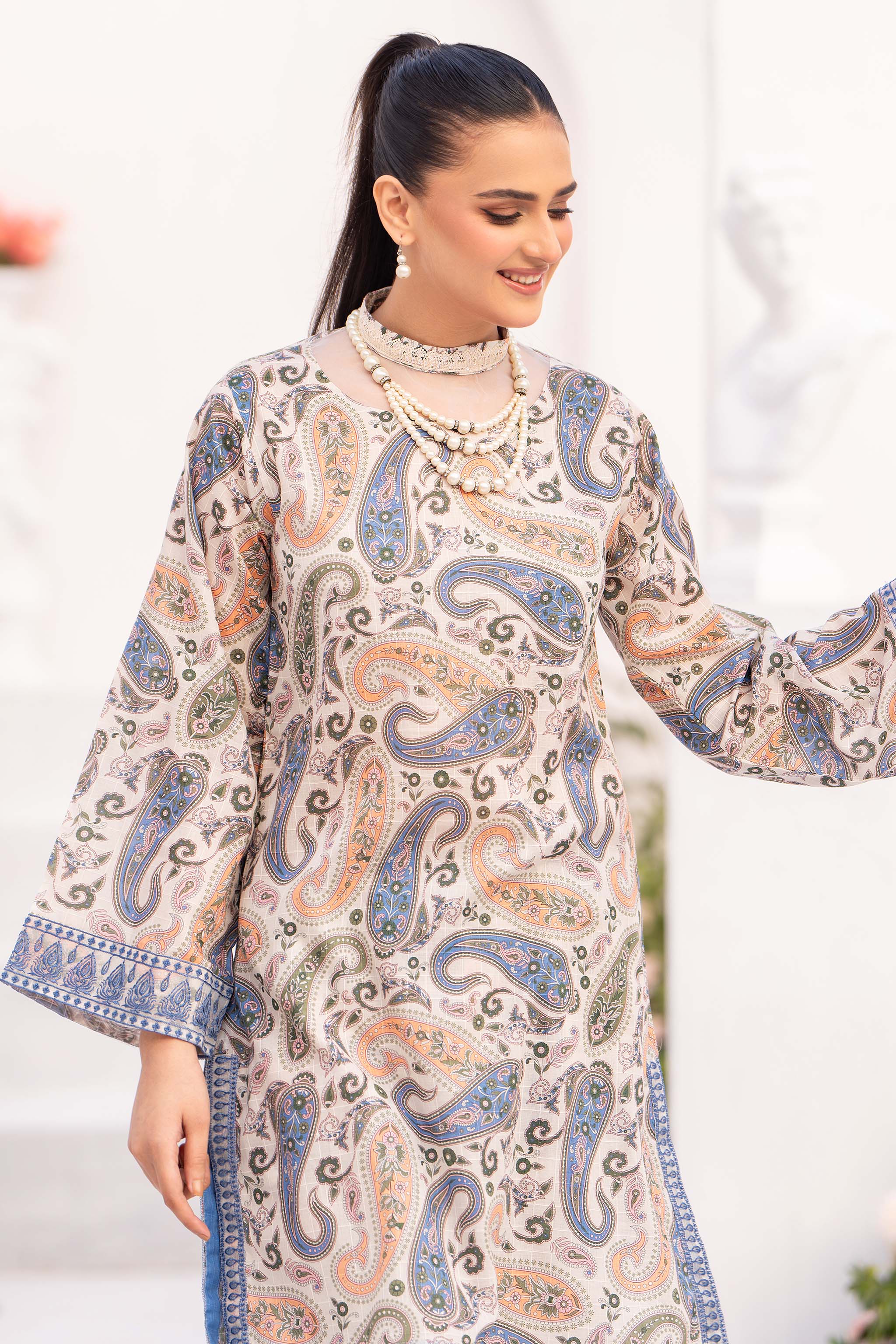 Jugnoo 1pcs unstitched collection digital grid lawn embroidered shirt summer 2024 by safanoor