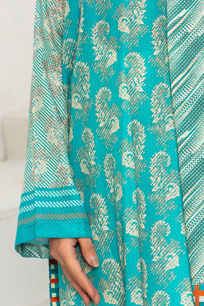 3 Piece Unstitched Aqua Blue Printed Lawn - SafaNoor