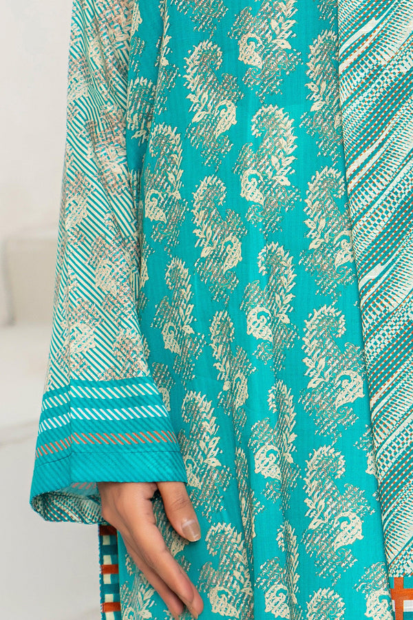 3 Piece Unstitched Aqua Blue Printed Lawn - SafaNoor