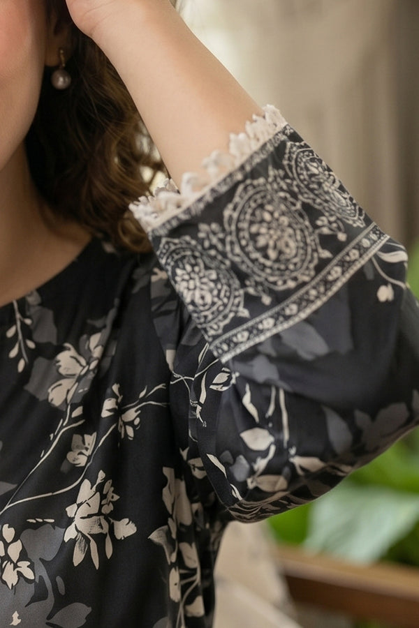Black 3 Piece Unstitched Premium Printed Lawn