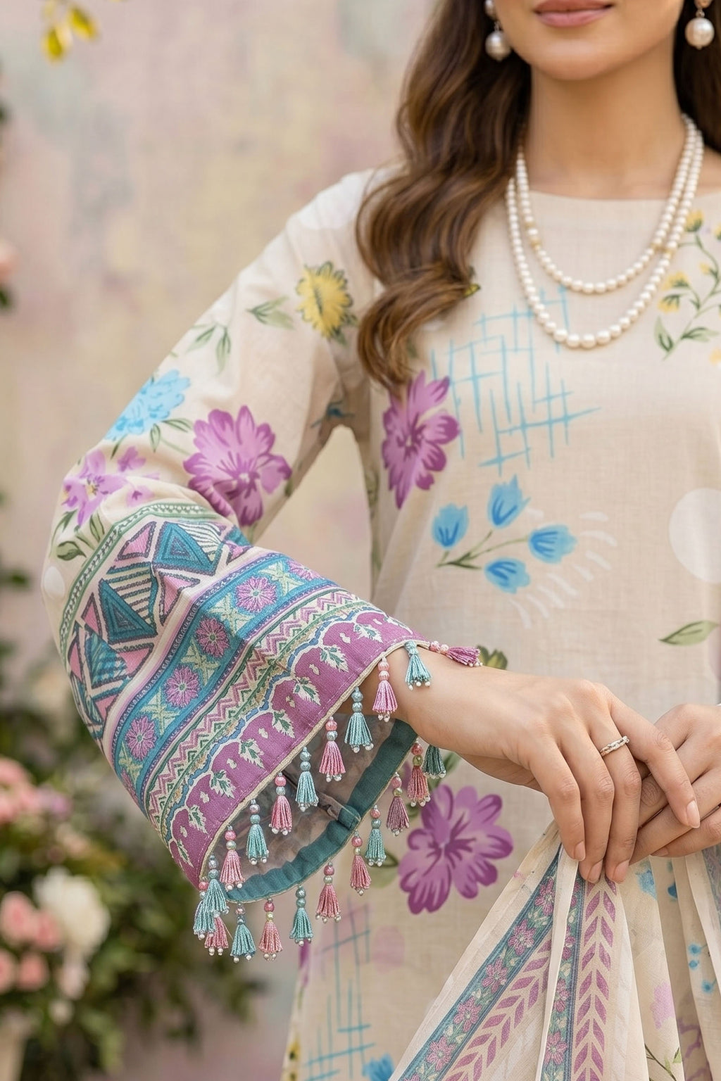 Cream 3 Piece Unstitched Premium Printed Lawn