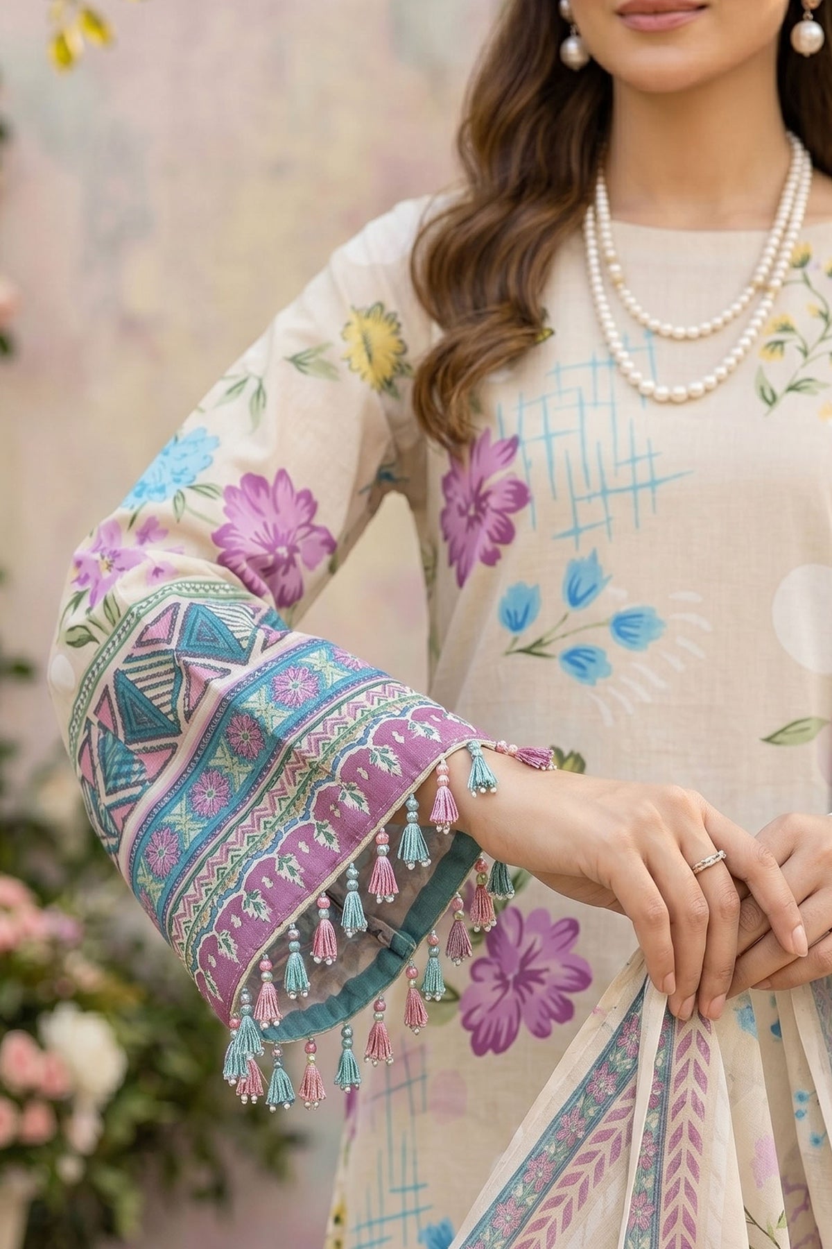 Cream 3 Piece Unstitched Premium Printed Lawn