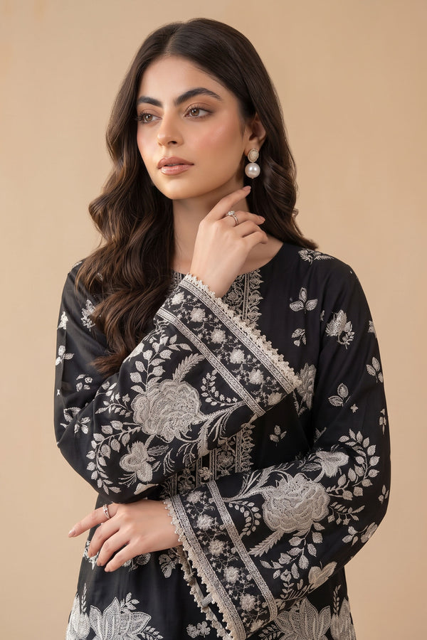 Black 2 Piece Unstitched Dyed Embroidered Lawn