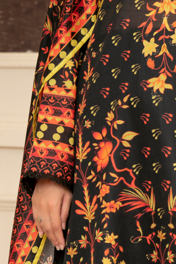 3 Piece Unstitched Black Printed Lawn