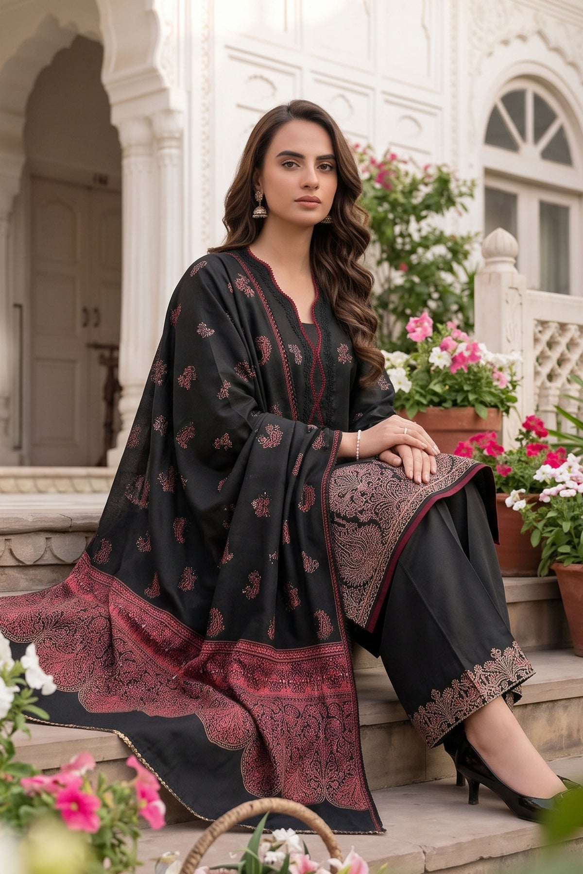 Unstitched Premium Printed 3-Piece Dark Black Suit