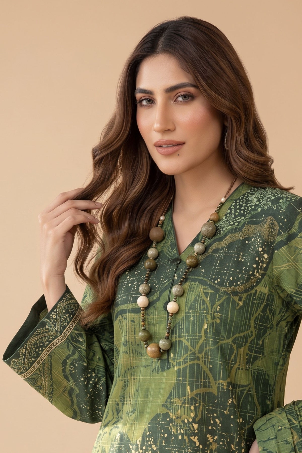 Grid Khaddar Unstitched 1 Piece Green