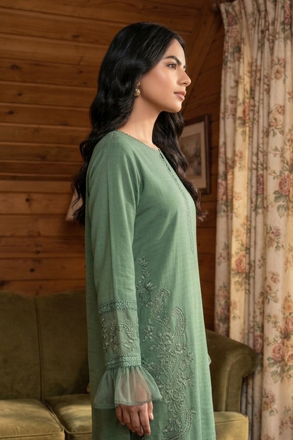 Poweder Green 2 Piece Unstitched Dyed Embroidered Lawn