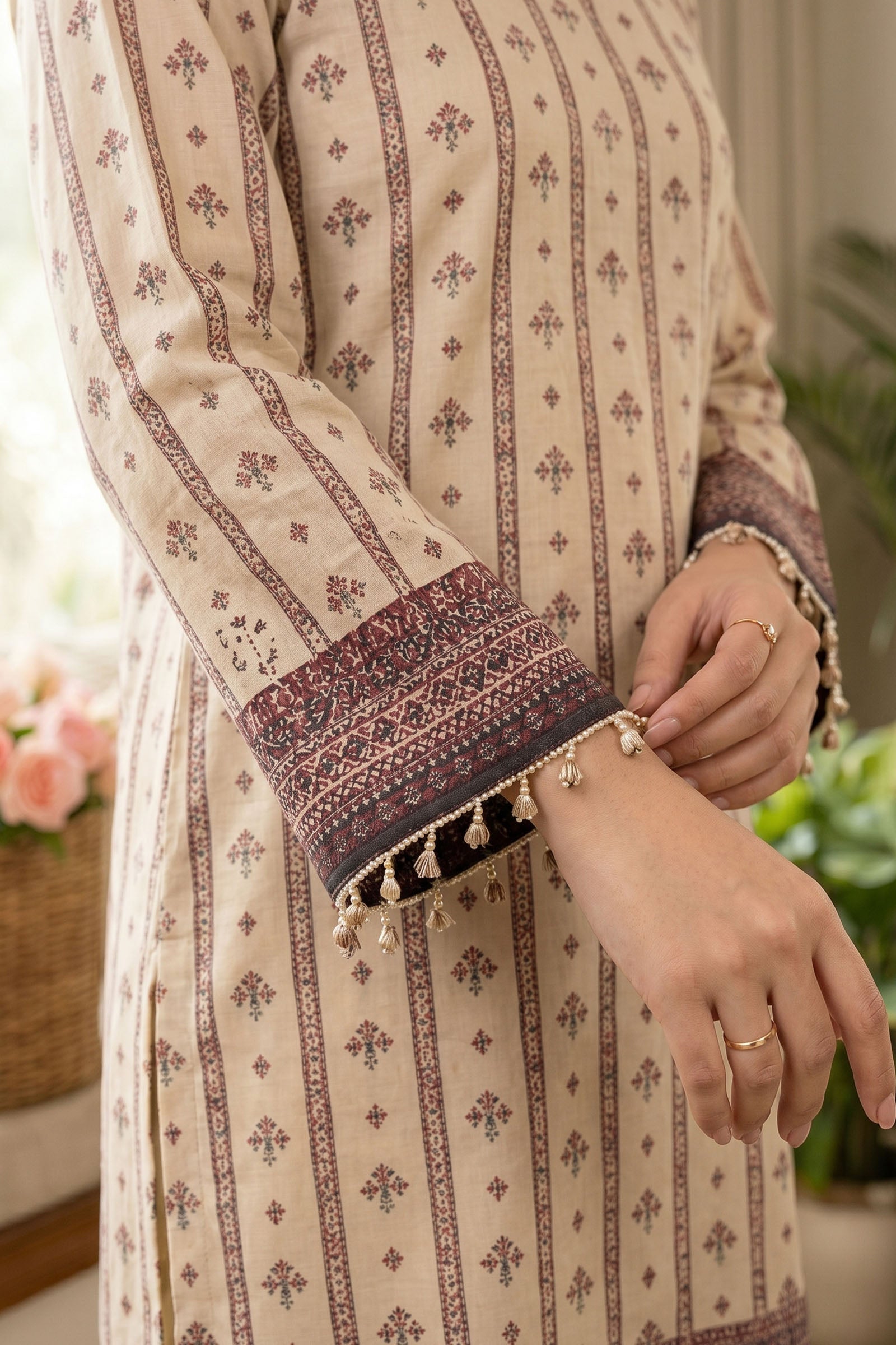Beige 3 Piece Unstitched Premium Printed Lawn