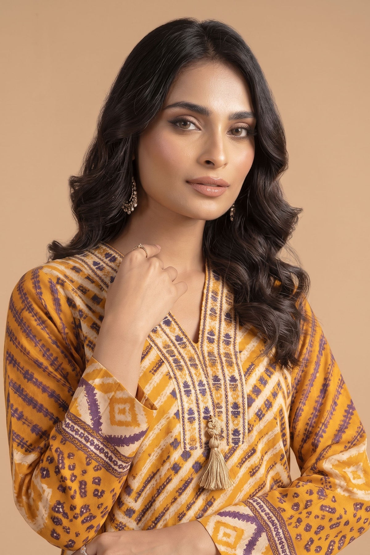 Grid Khaddar Unstitched 1 Piece Mustard