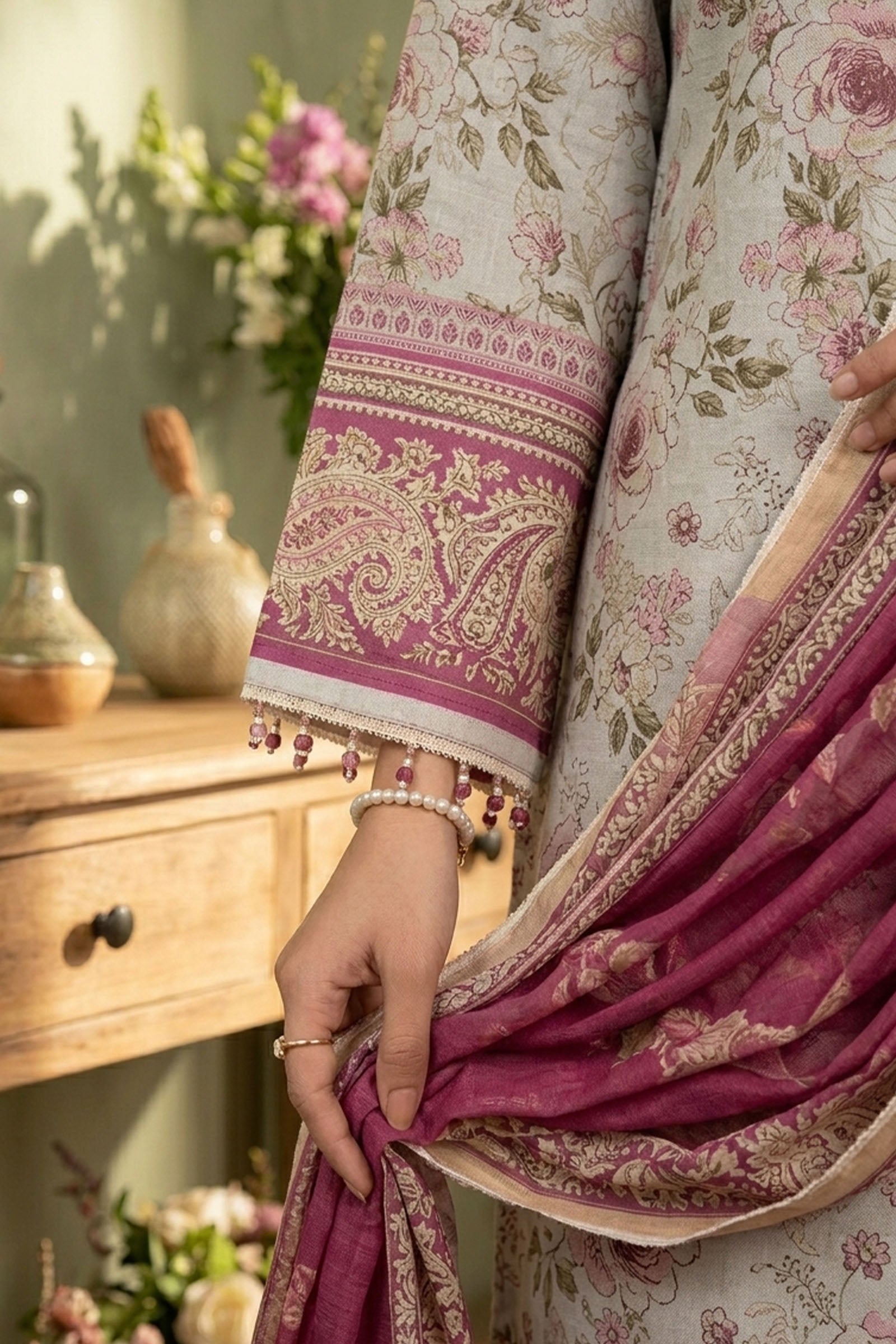 Gray 3 Piece Unstitched Premium Printed Lawn