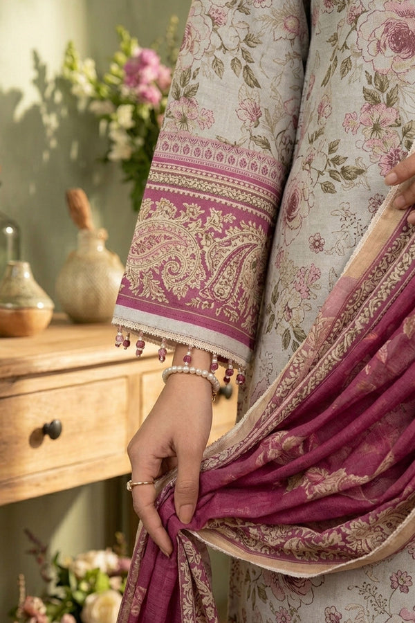 Gray 3 Piece Unstitched Premium Printed Lawn