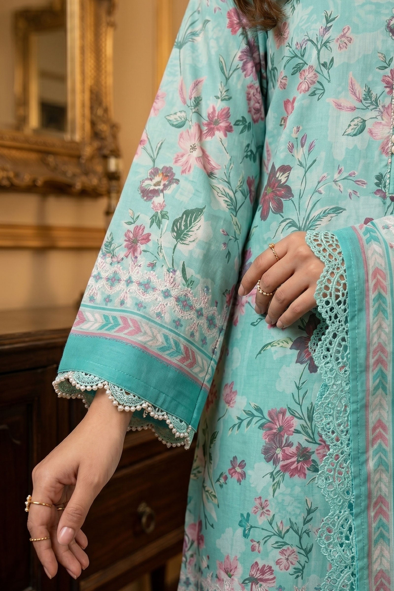 Cyan Green 3 Piece Unstitched Premium Printed Lawn