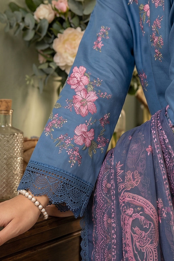 Blue 3 Piece Unstitched Premium Printed Lawn