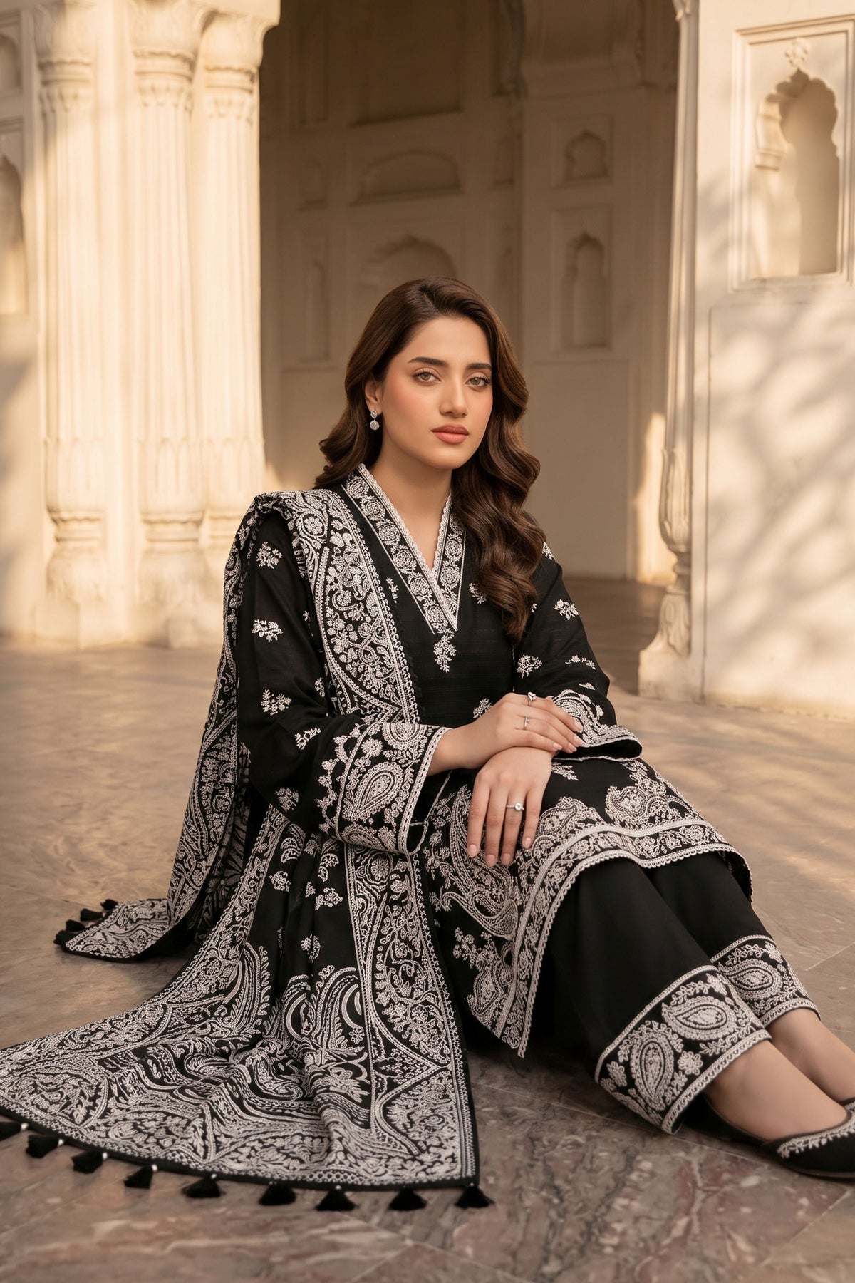 Unstitched Premium Printed 3-Piece Black Suit