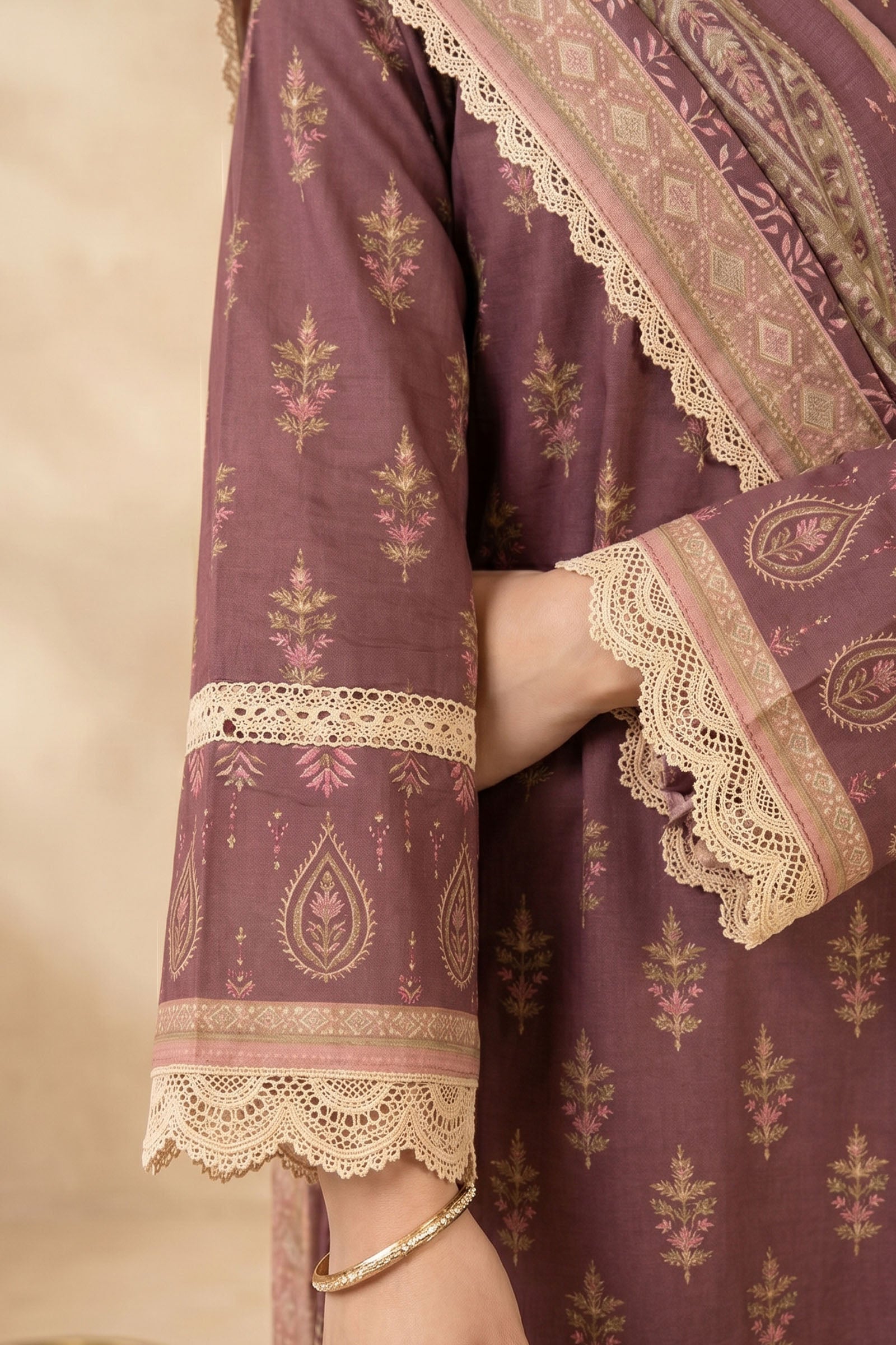 Brown 3 Piece Unstitched Premium Printed Lawn