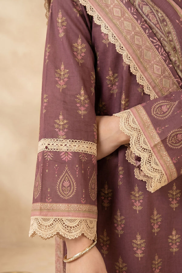 Brown 3 Piece Unstitched Premium Printed Lawn