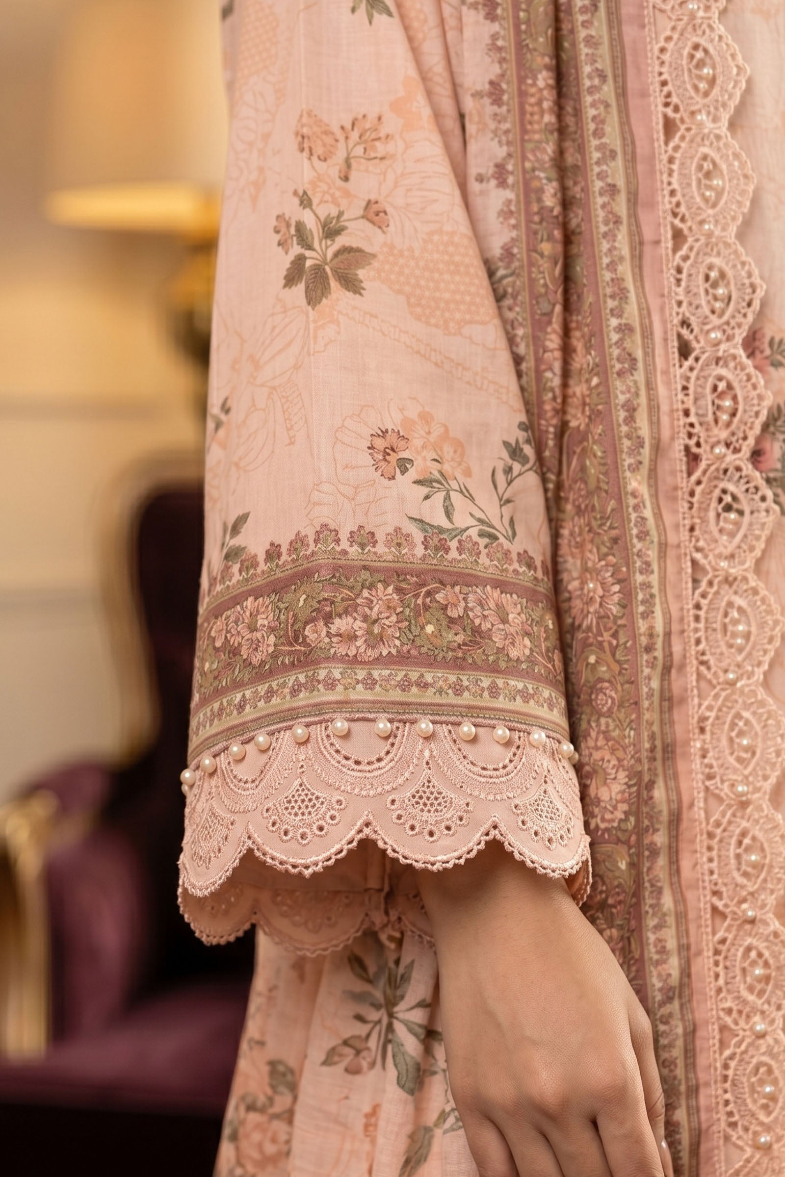 Peach 3 Piece Unstitched Premium Printed Lawn