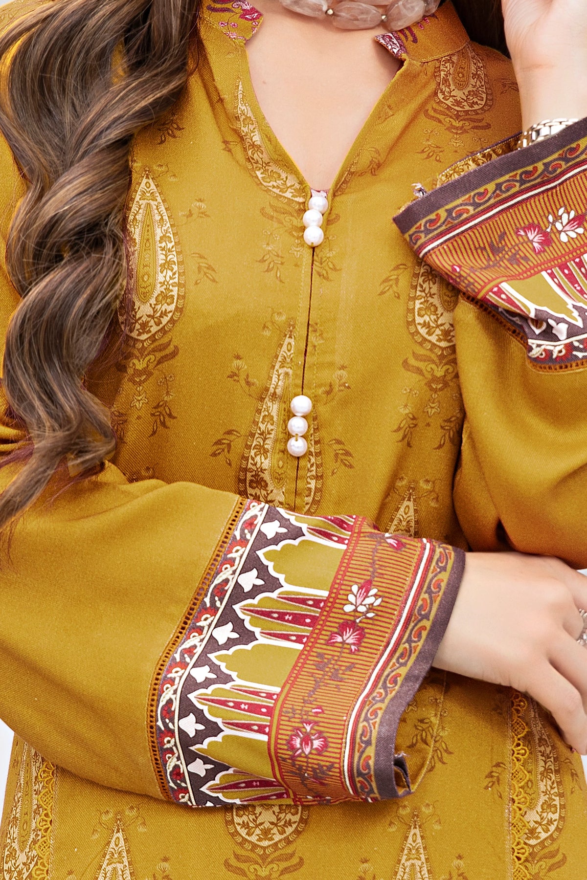 2 piece unstitched Dark Gold Twill Marina Suit - safa noor marina collection