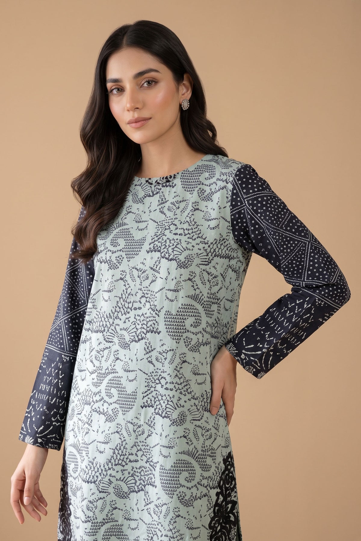 2 Piece Unstitched Embroidered Khaddar - Seafoam Grey