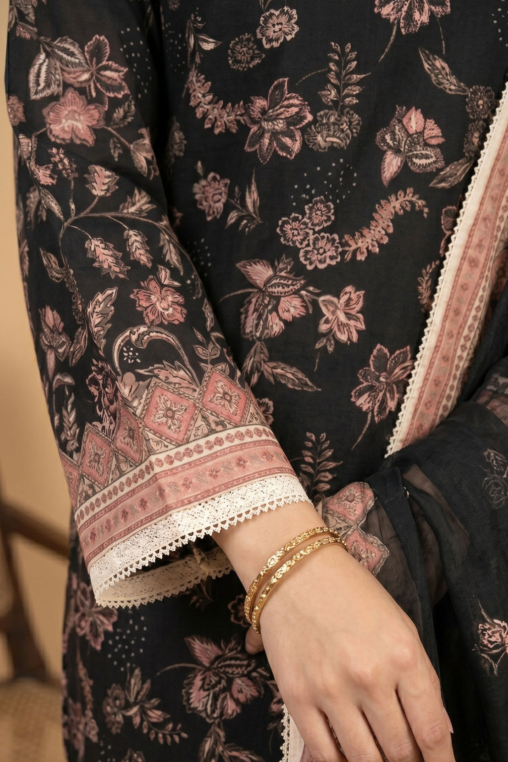 Black 3 Piece Unstitched Premium Printed Lawn