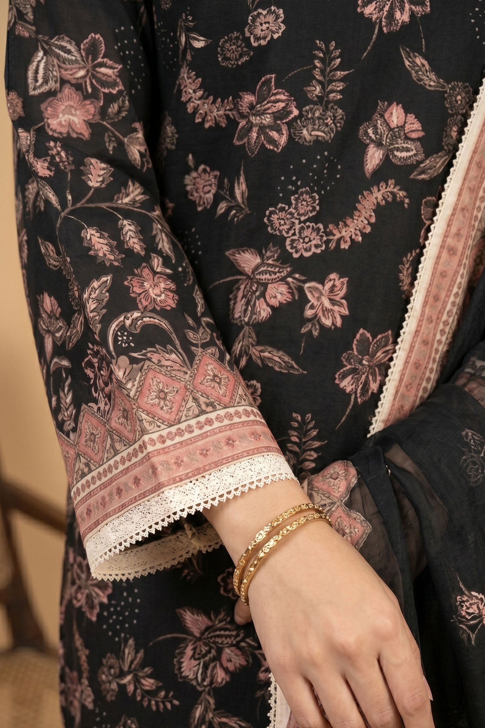 Black 3 Piece Unstitched Premium Printed Lawn