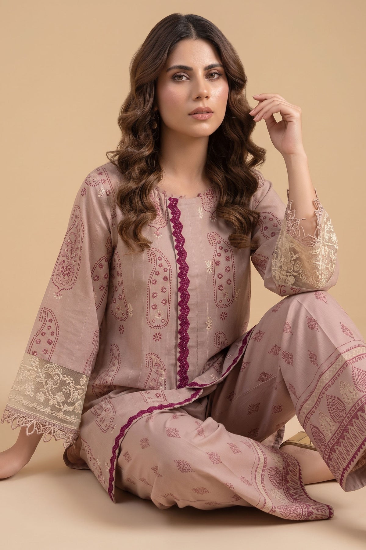 Light Pink 2 Piece Unstitched Dyed Embroidered Lawn