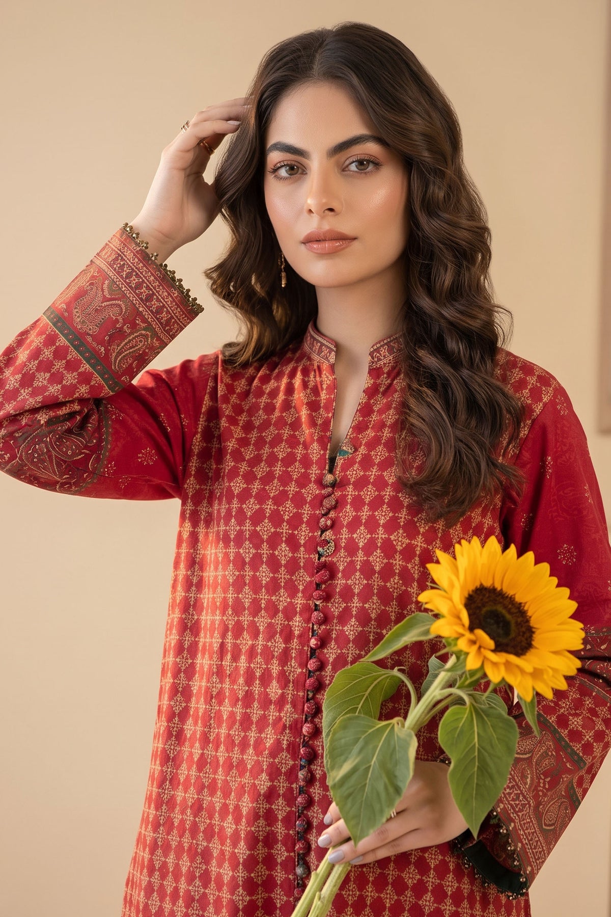 Red 2 Piece Unstitched Dyed Embroidered Lawn Main image