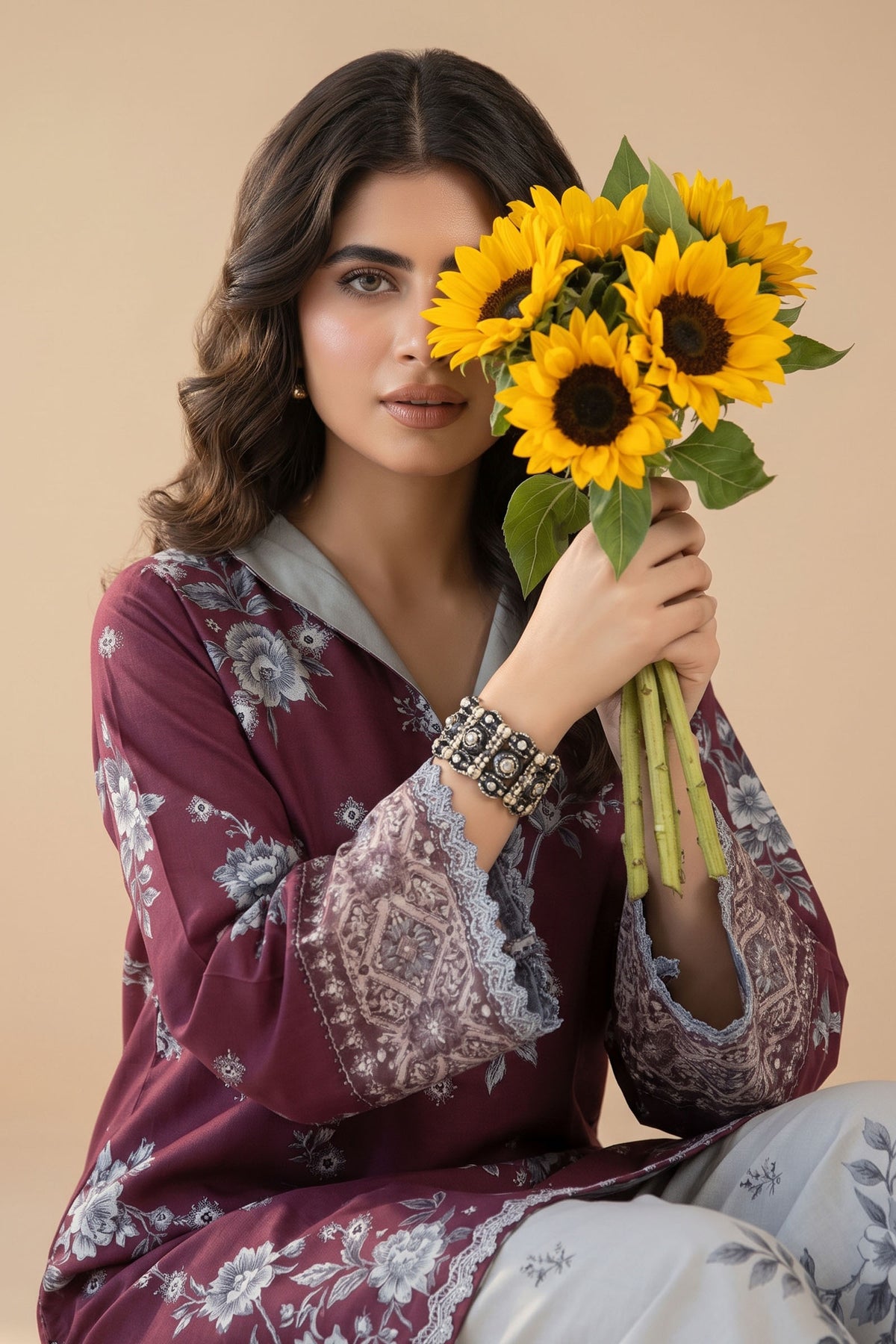 Dark Raspberry 2 Piece Unstitched Dyed Embroidered Lawn