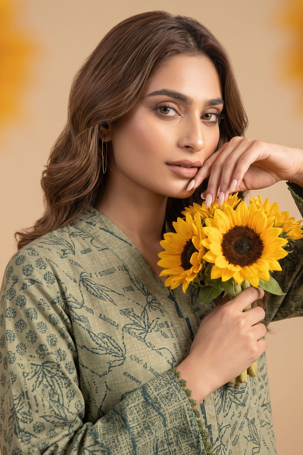 Grid Khaddar Unstitched 1 Piece Olive