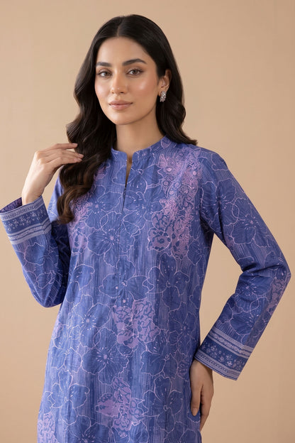 2 Piece Unstitched Printed Khaddar - Royal Blue
