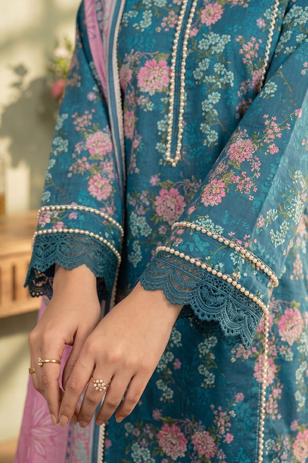 Blue 3 Piece Unstitched Premium Printed Lawn