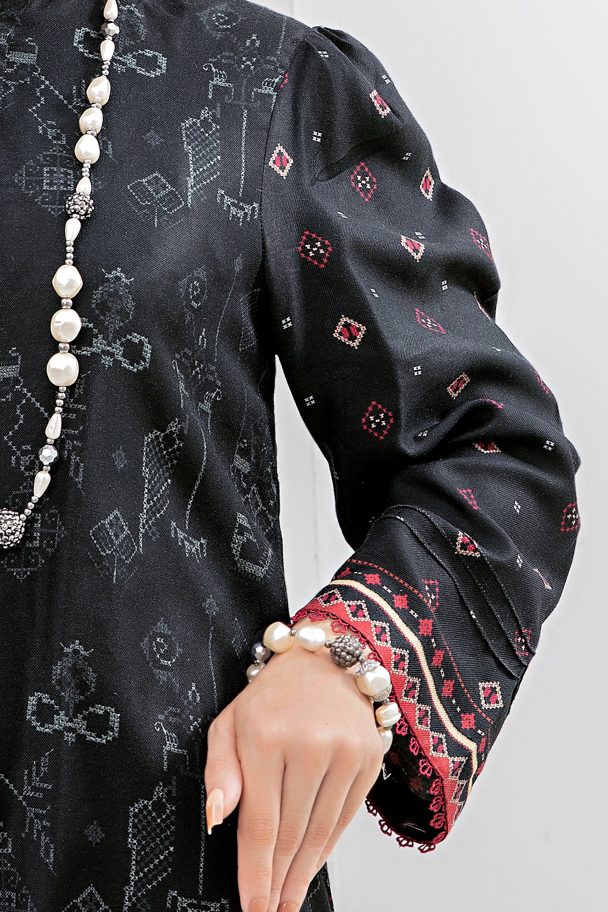 2 piece unstitched Black Twill Marina Suit - safa noor marina collection