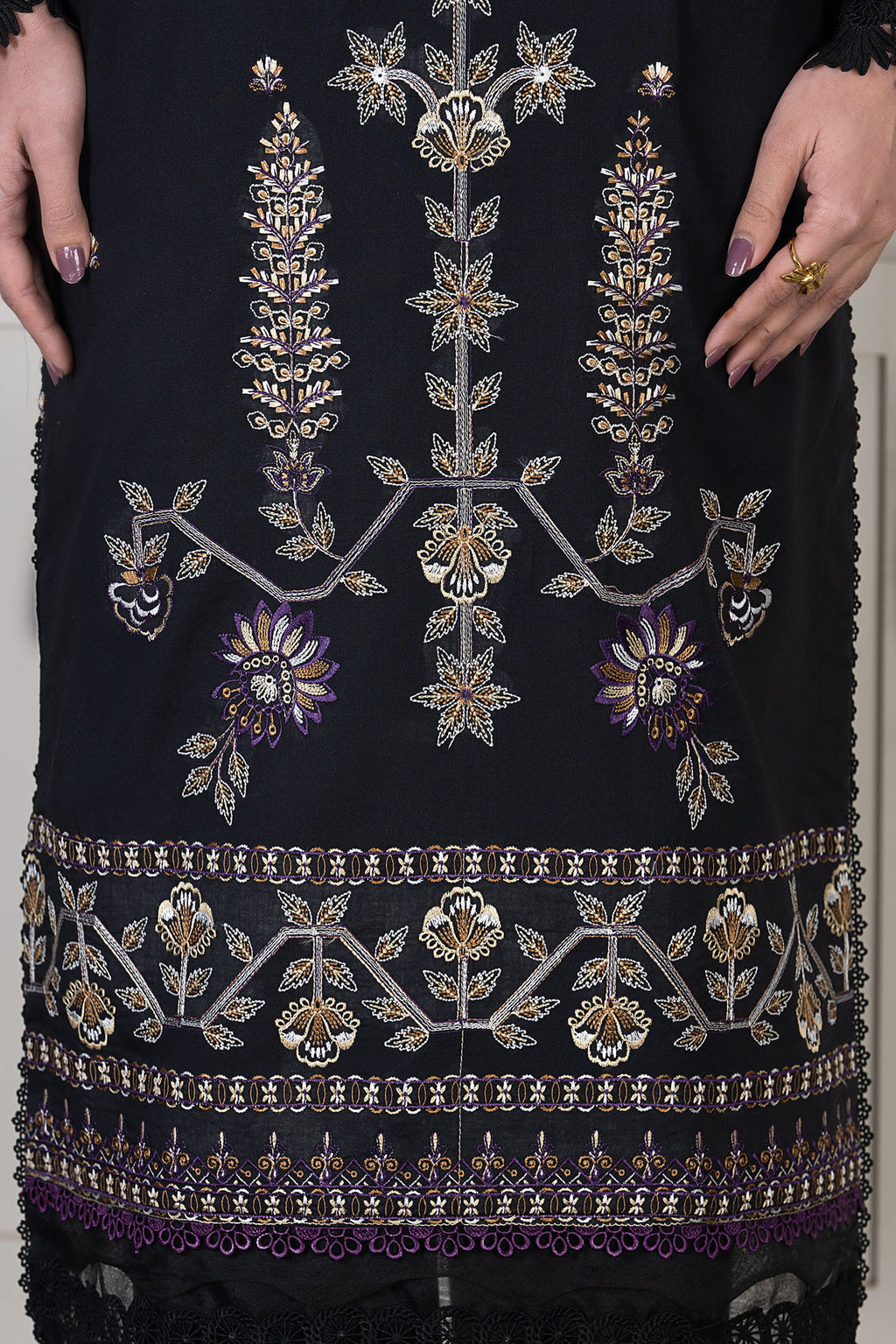 3 Piece Unstitched Black Luxury Embroidered Lawn