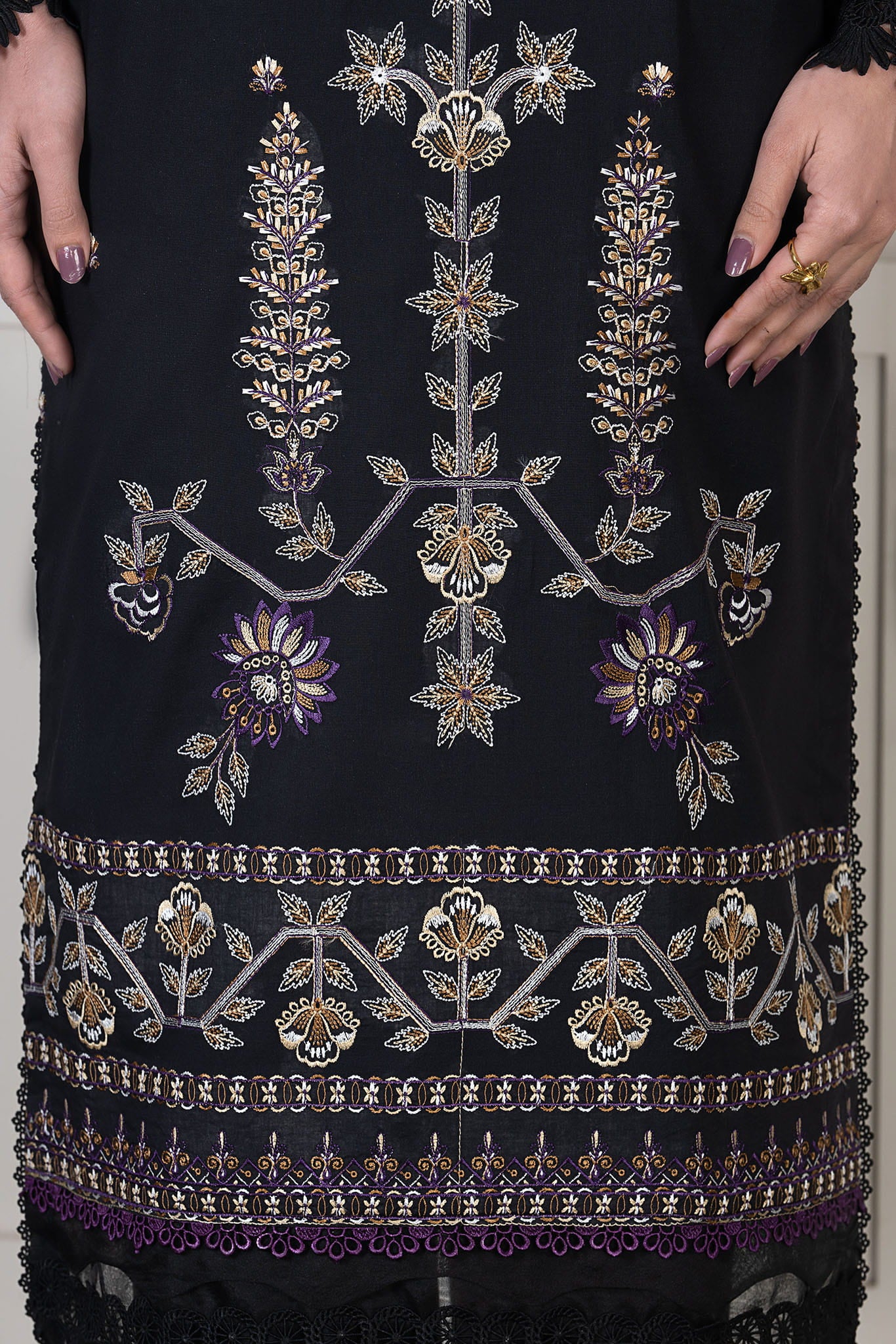 3 Piece Unstitched Black Luxury Embroidered Lawn