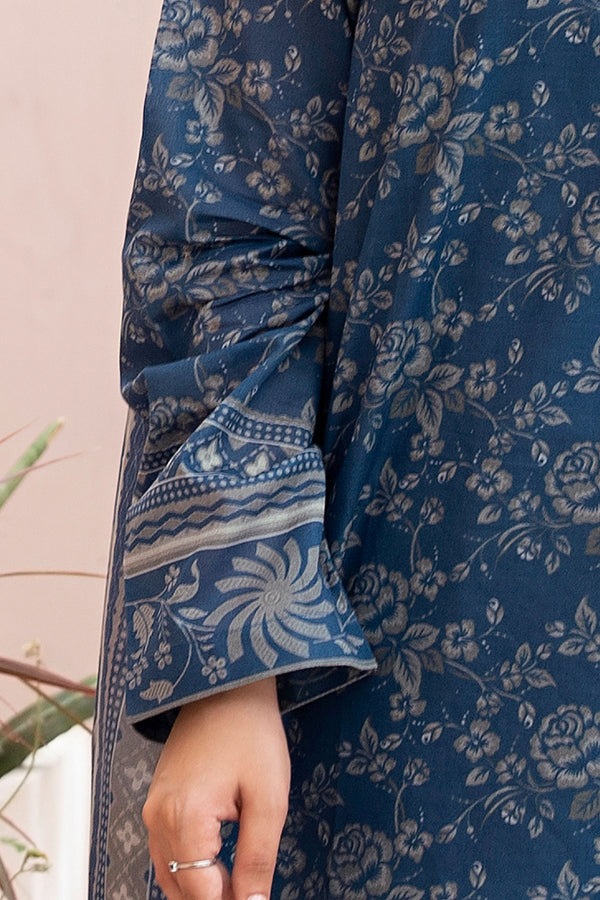 Blue 3 Piece Unstitched Premium Printed Lawn