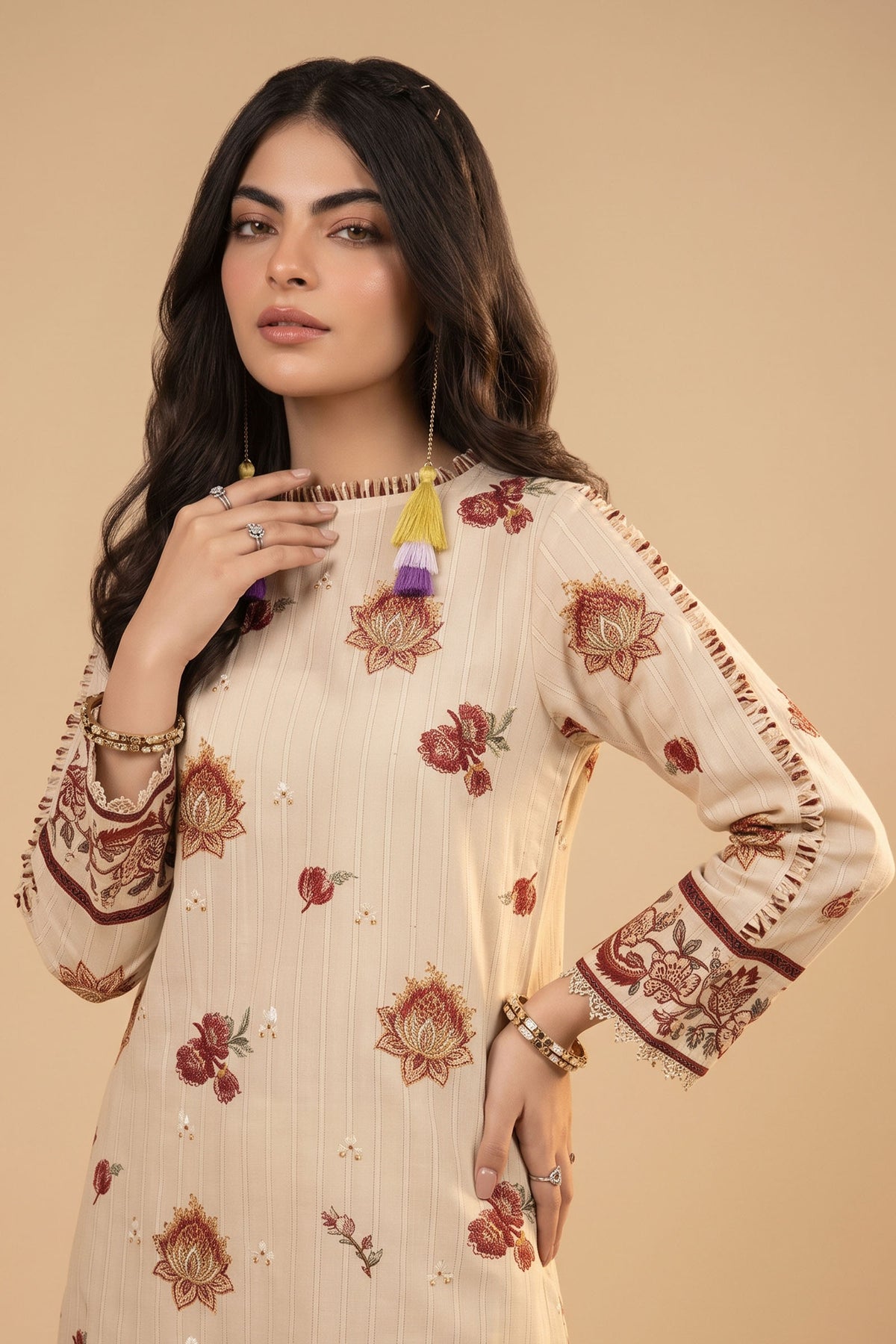 Off White 2 Piece Unstitched Dyed Embroidered Lawn