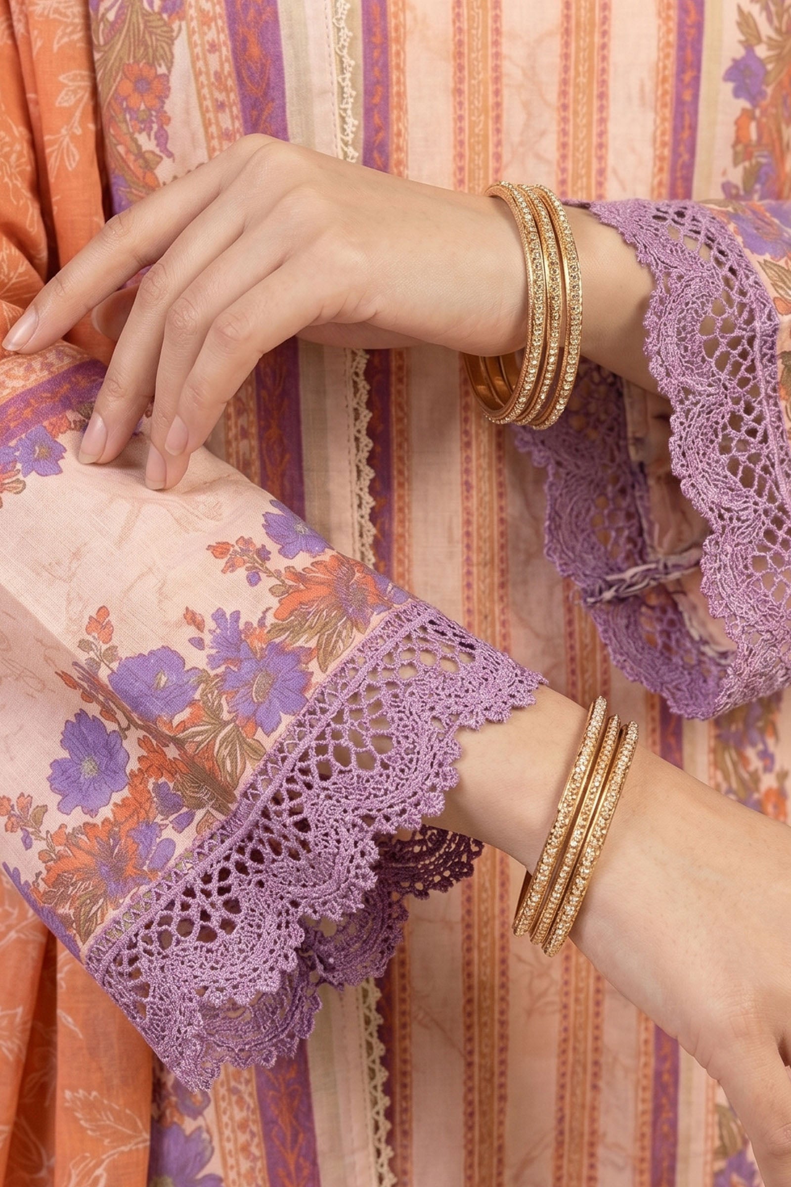 Peach 3 Piece Unstitched Premium Printed Lawn