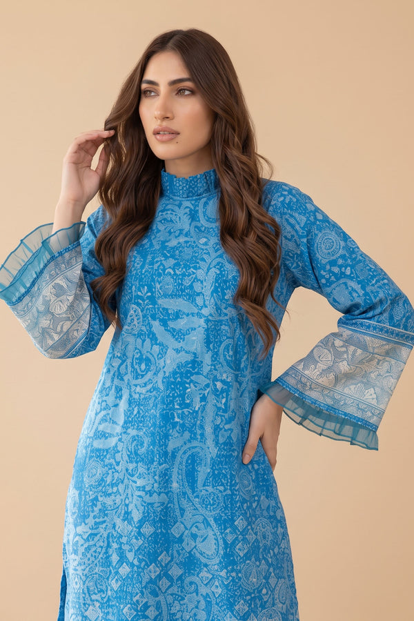 Grid Khaddar Unstitched 1 Piece Blue