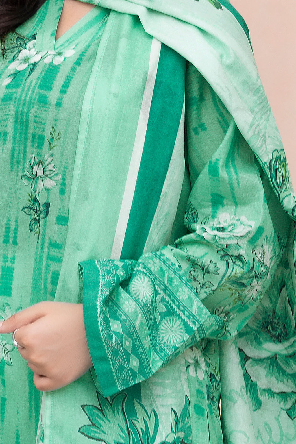 Mint Green 3 Piece Unstitched Premium Printed Lawn