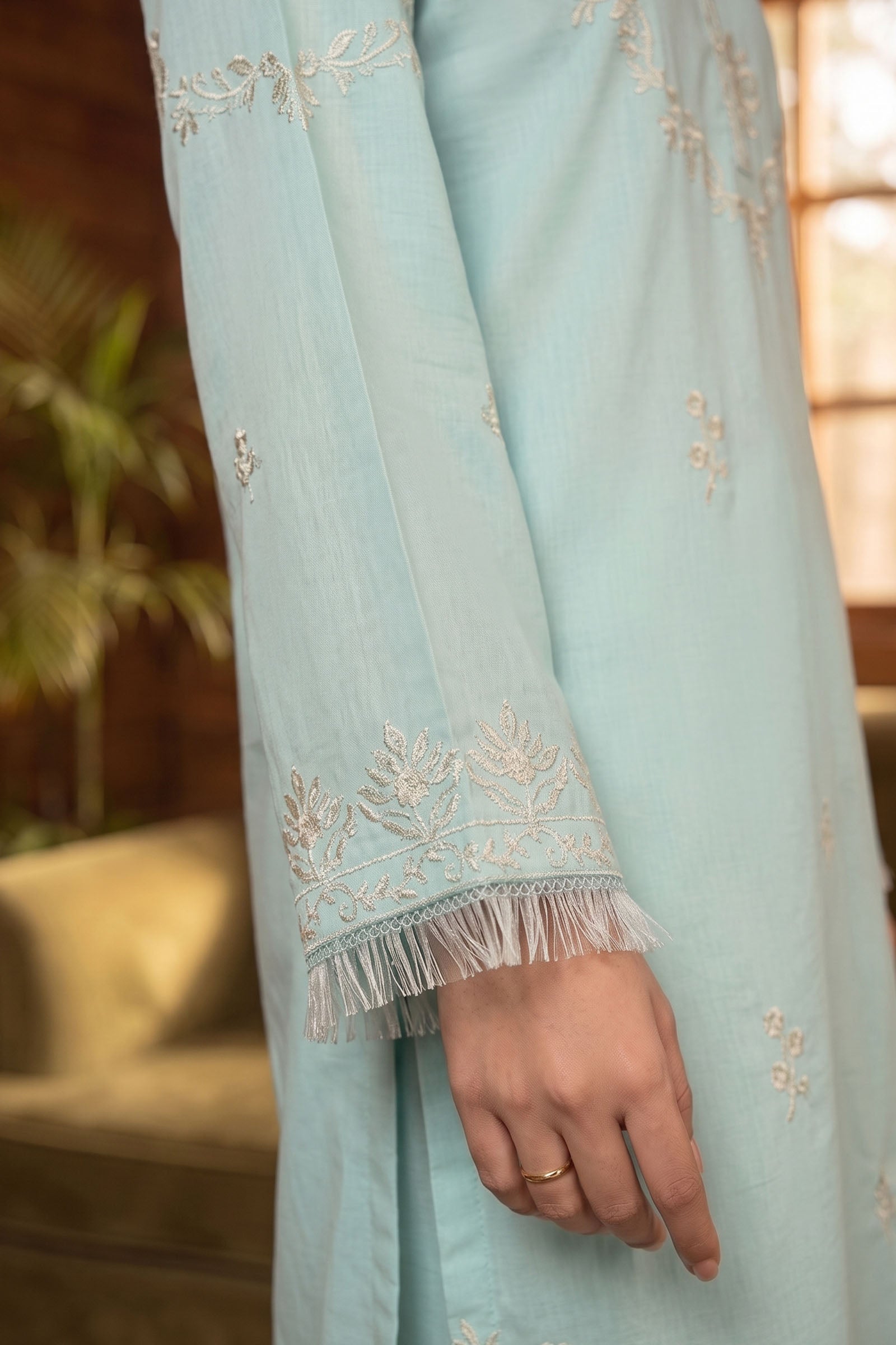 Pale Sky Blue 2 Piece Unstitched Dyed Embroidered Lawn