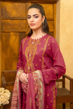 3 Piece Maroon Unstitched Embroidered Lawn - SafaNoor