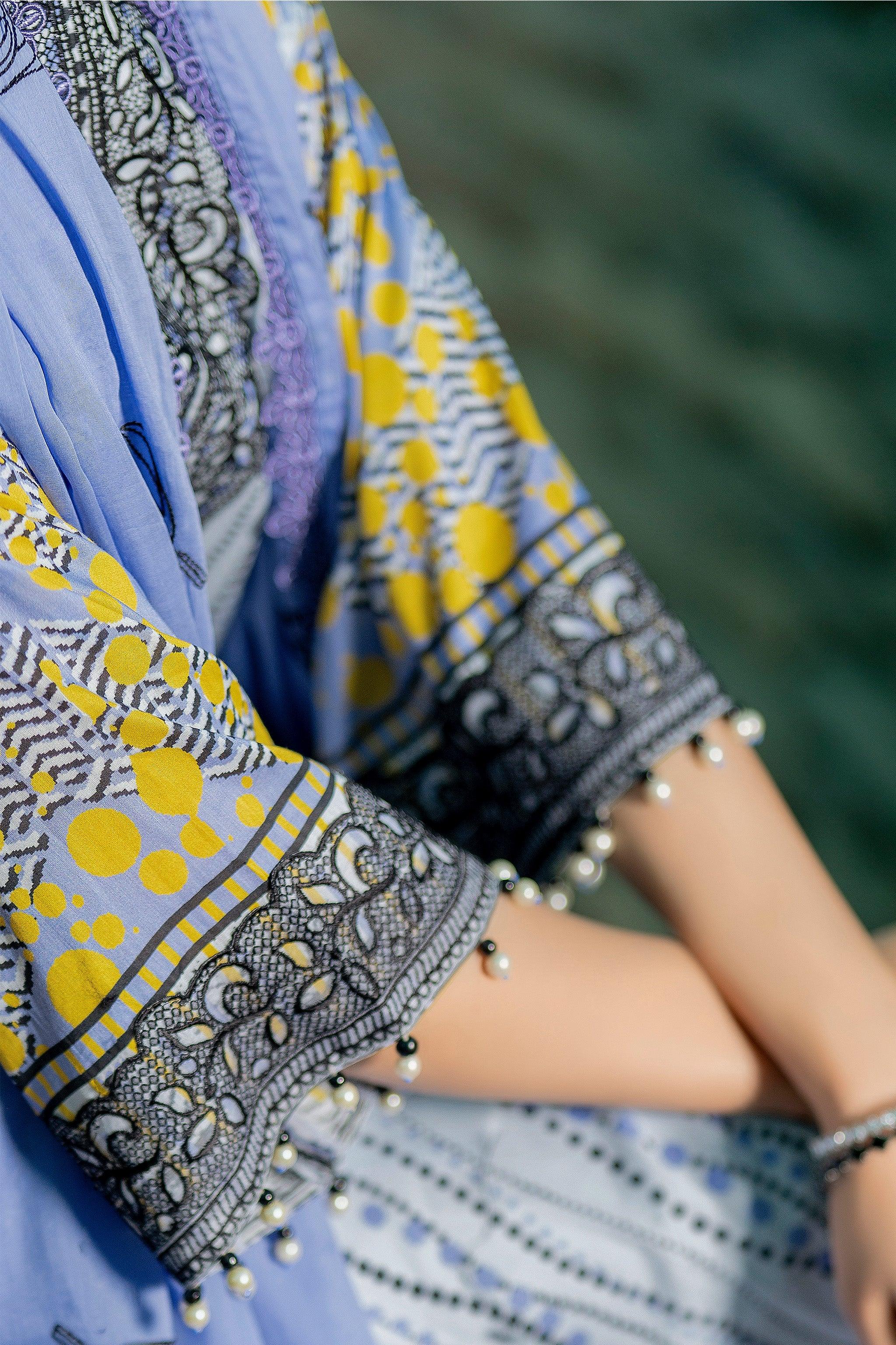 3 Piece Unstitched Ice Blue Embroidered Lawn - SafaNoor